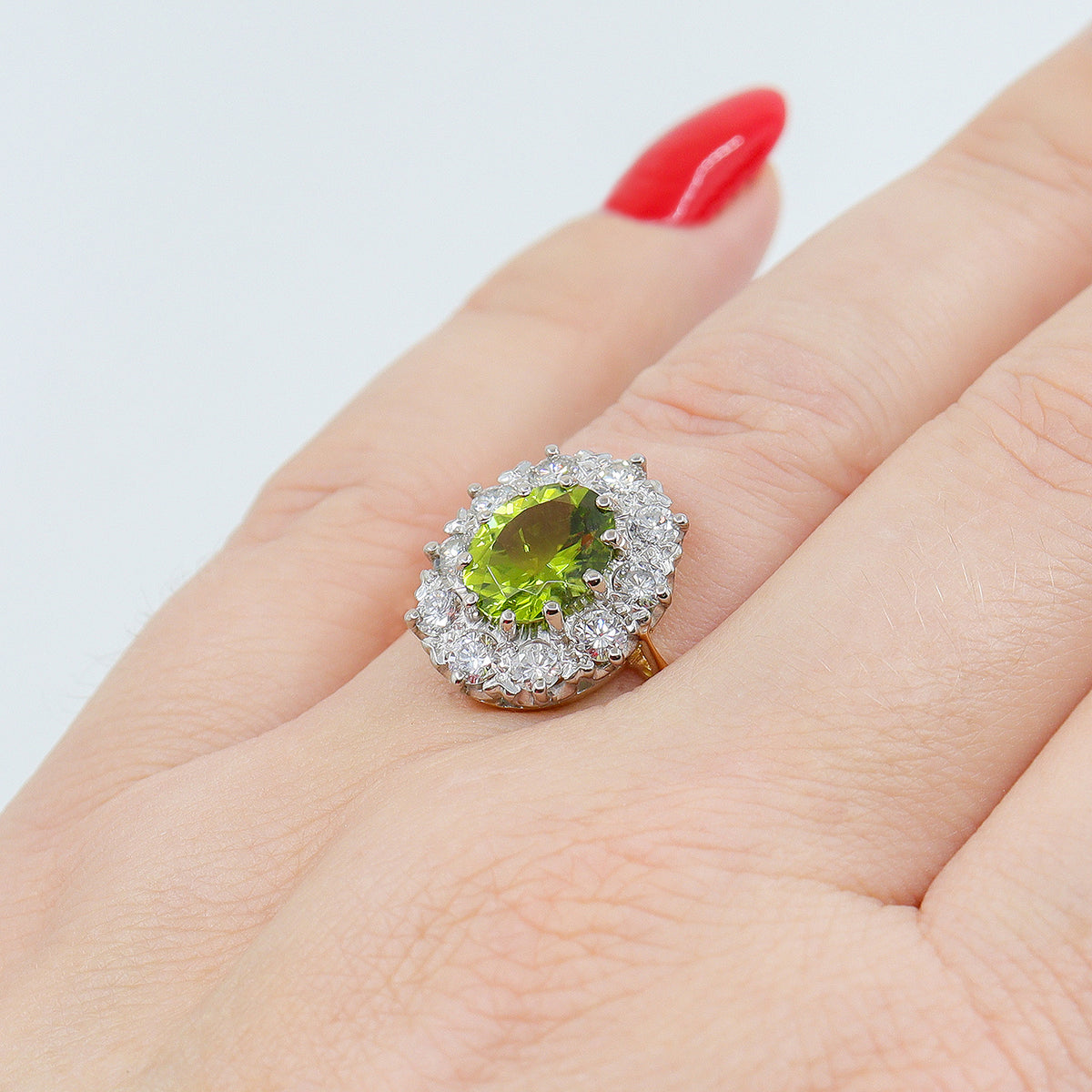 Pre-Owned Peridot & Diamond Cluster Ring