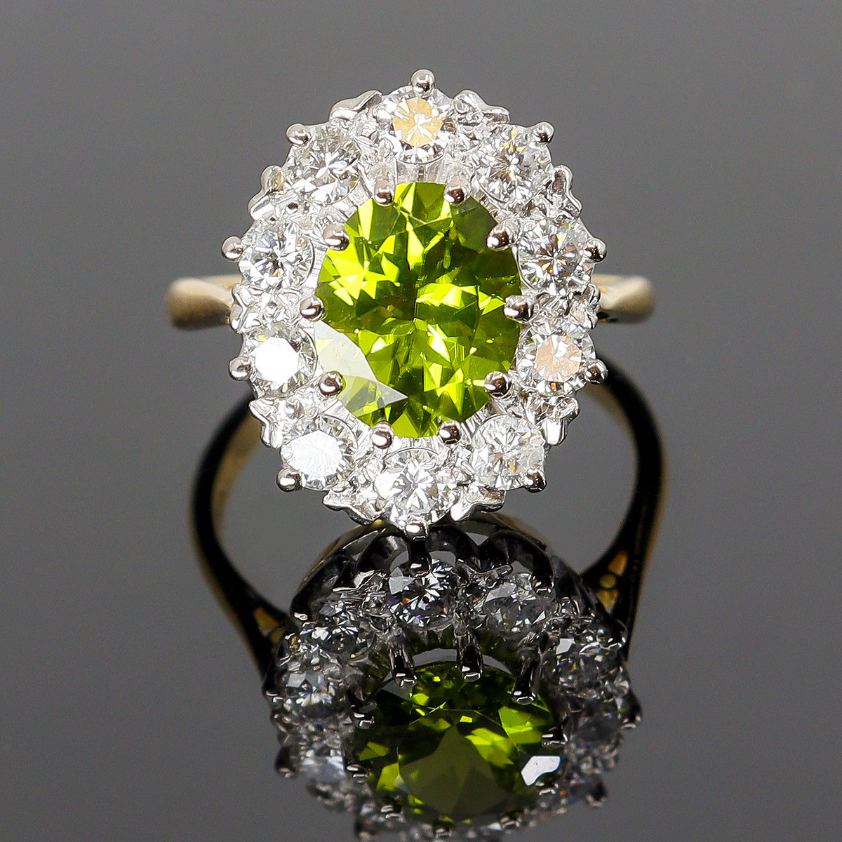 Pre-Owned Peridot & Diamond Cluster Ring