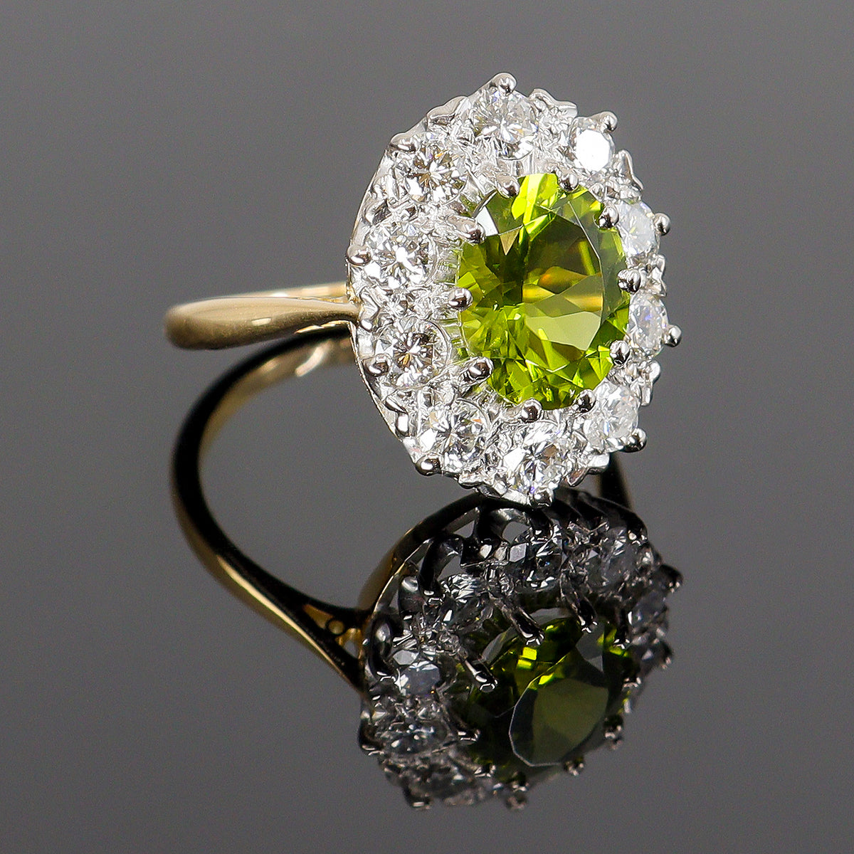 Pre-Owned Peridot & Diamond Cluster Ring