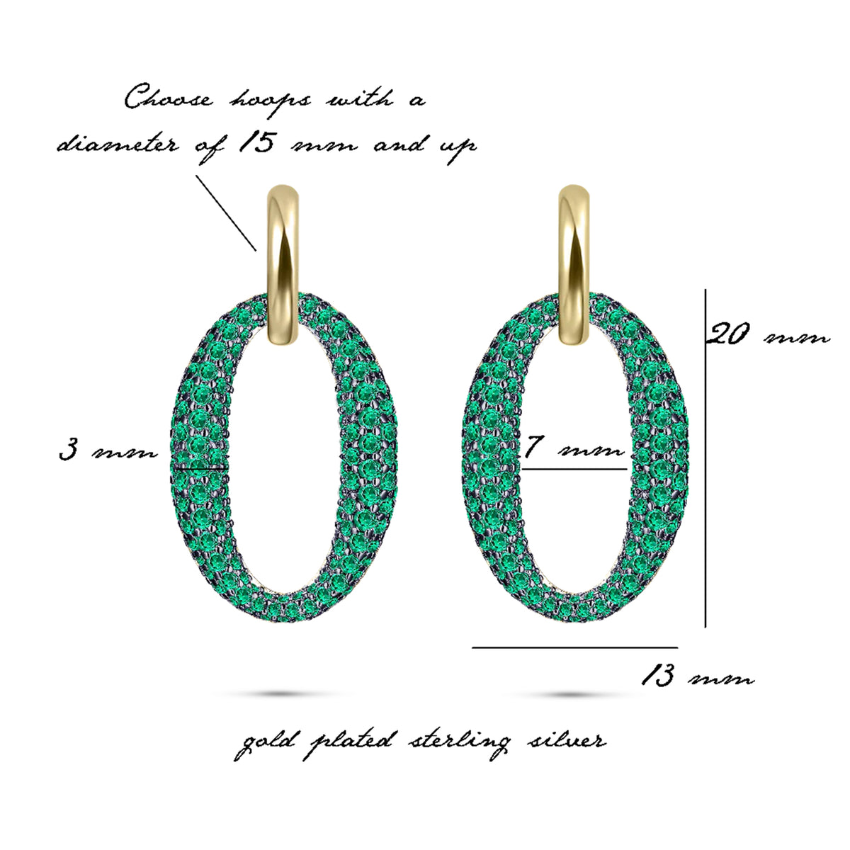 Gisser Gold Plated Sparkling Green Oval Hoop Drops