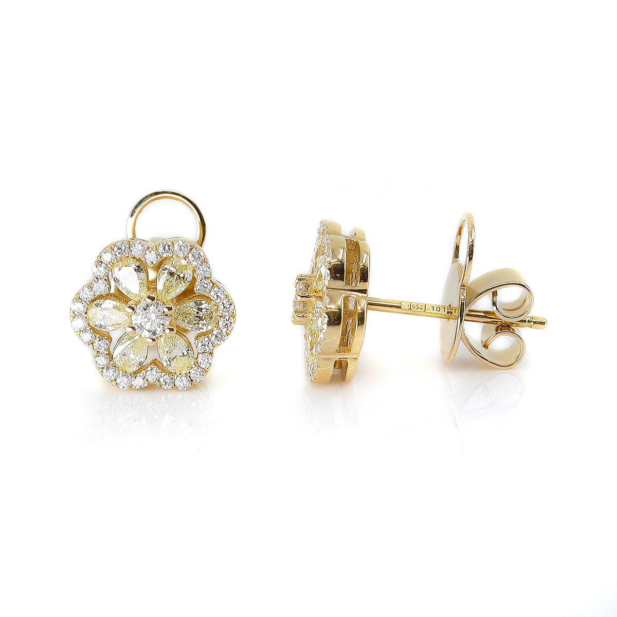 18ct Gold Yellow & White Diamond Daisy Cluster Earrings