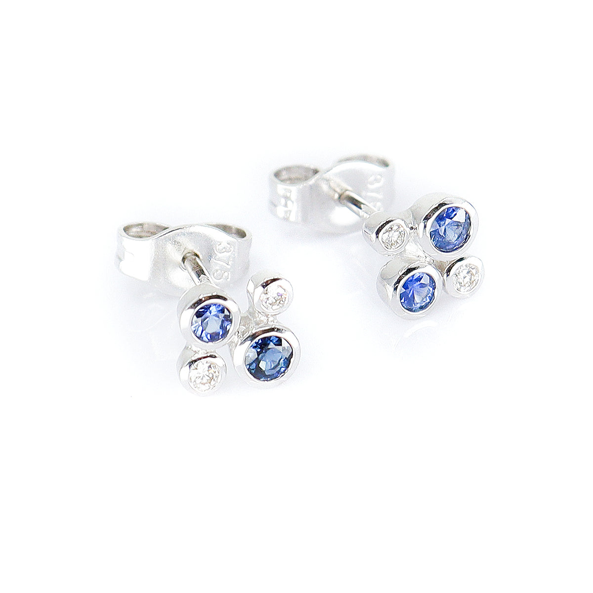 9ct White Gold Sapphire & Diamond Scatter Stud Earrings