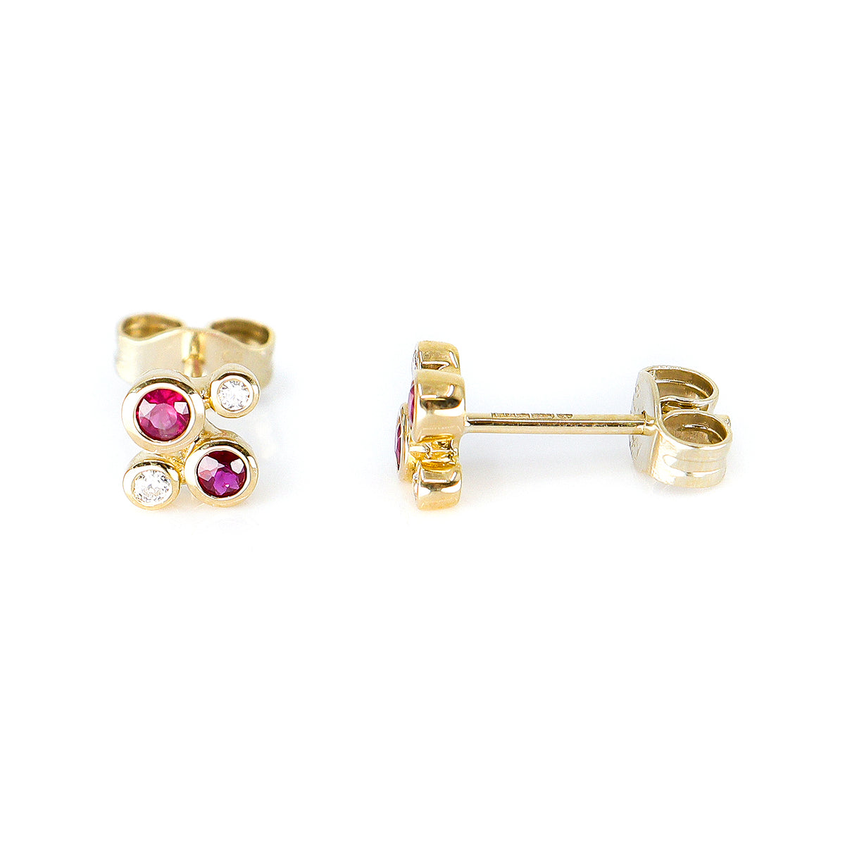 9ct Yellow Gold Ruby & Diamond Scatter Stud Earrings