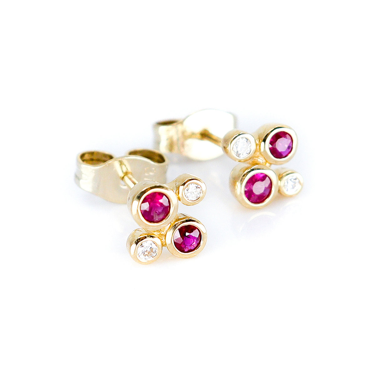 9ct Yellow Gold Ruby & Diamond Scatter Stud Earrings