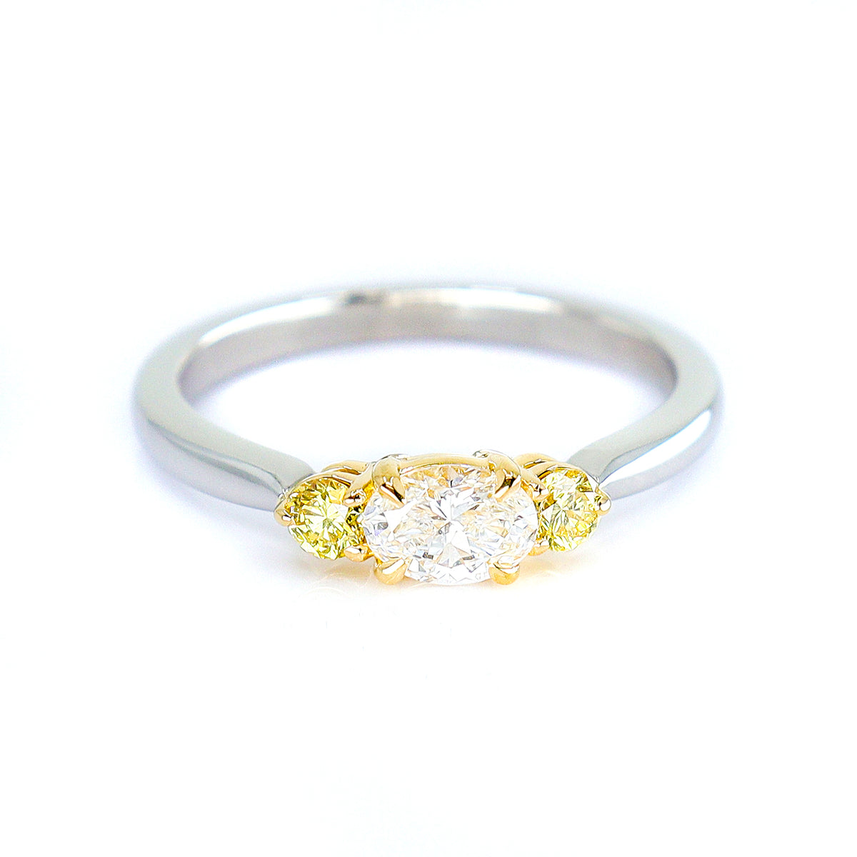 Platinum Two Tone Oval & Round Brilliant Cut Yellow & White Diamond Trilogy Ring