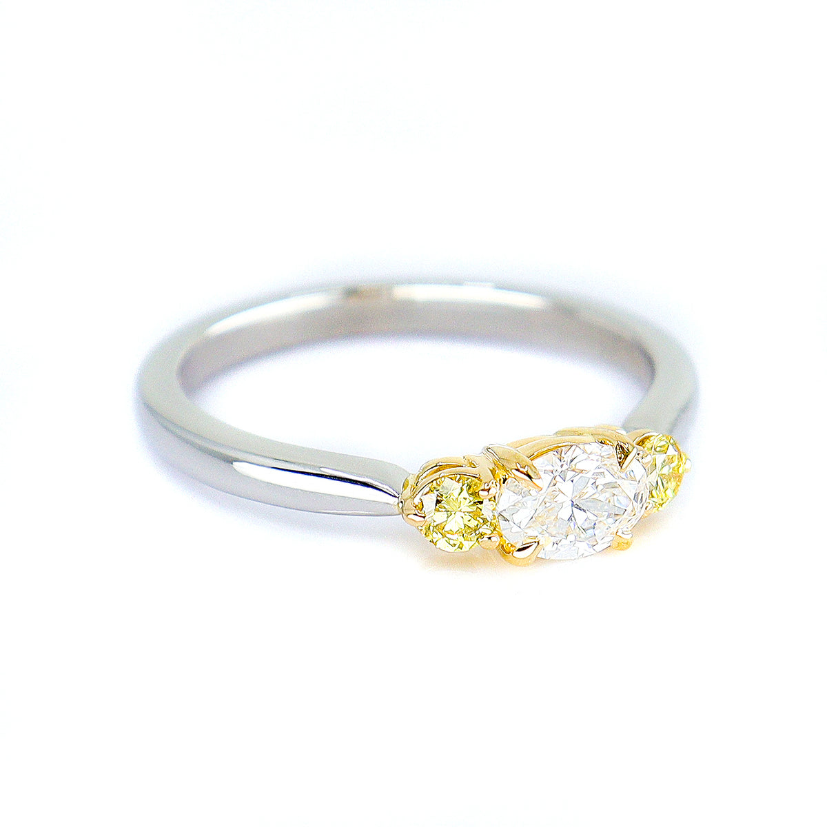 Platinum Two Tone Oval & Round Brilliant Cut Yellow & White Diamond Trilogy Ring