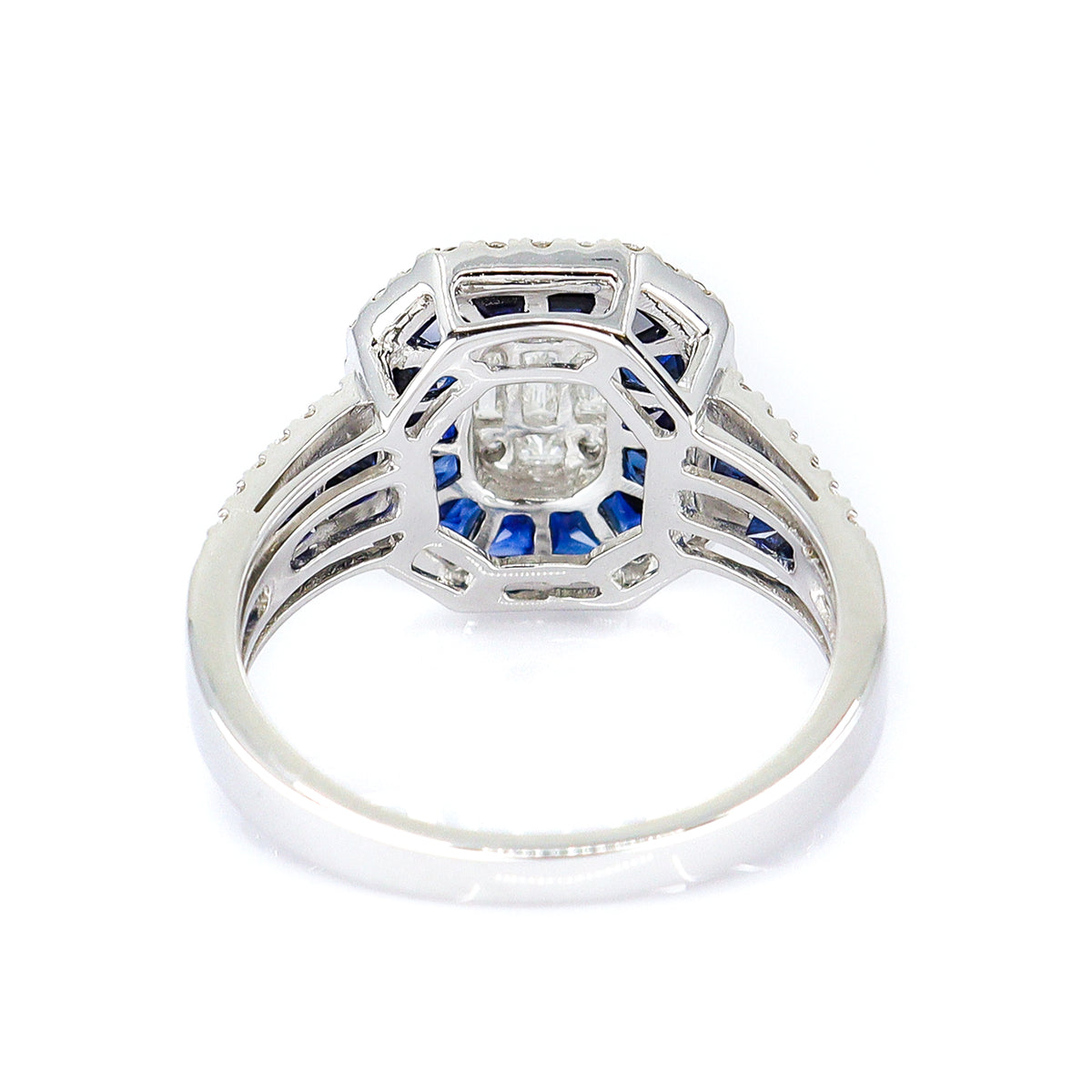 18ct White Gold Sapphire & Diamond Art Deco Inspired Cluster Ring