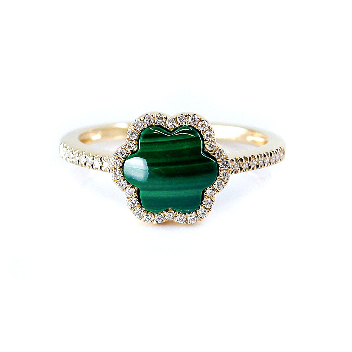 9ct Gold Malachite & Diamond Halo Ring