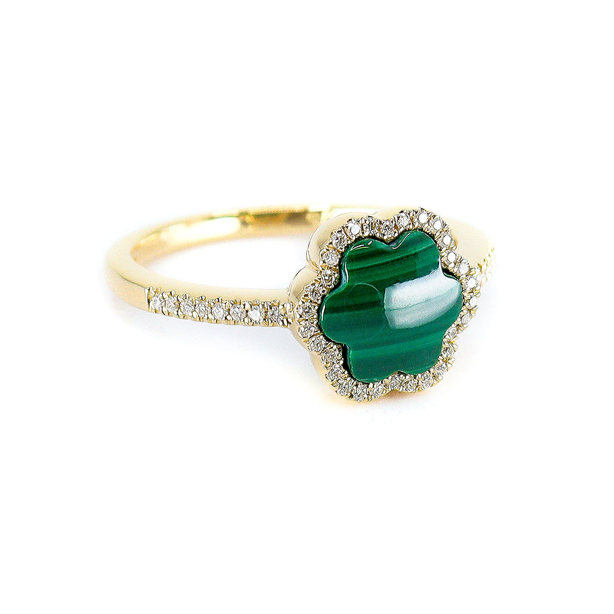 9ct Gold Malachite & Diamond Halo Ring