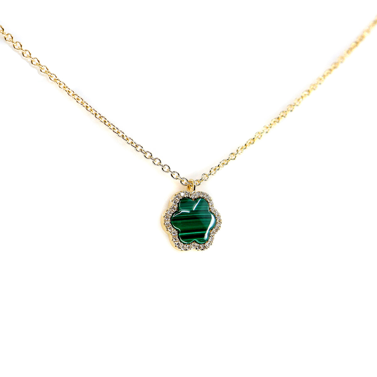 9ct Gold Malachite & Diamond Halo Necklace