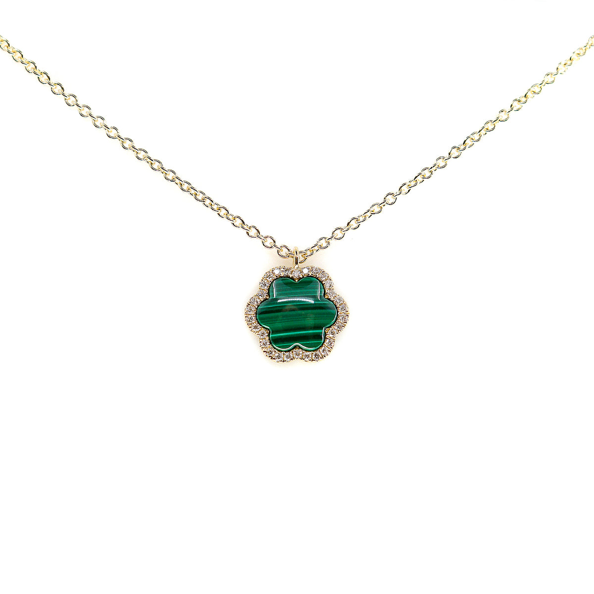 9ct Gold Malachite & Diamond Halo Necklace