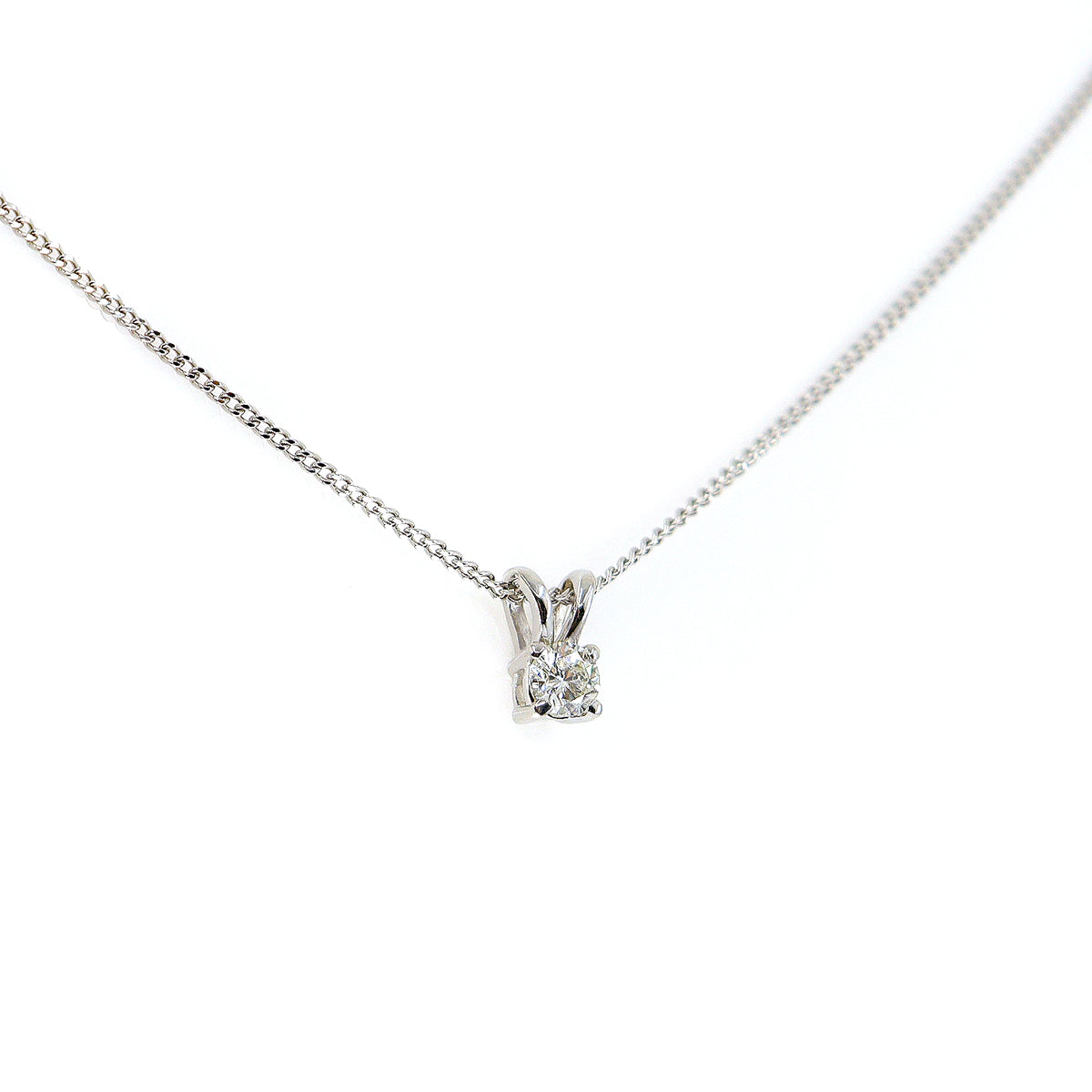 9ct White Gold Round Brilliant Cut 0.15ct Diamond Solitaire Pendant & Chain