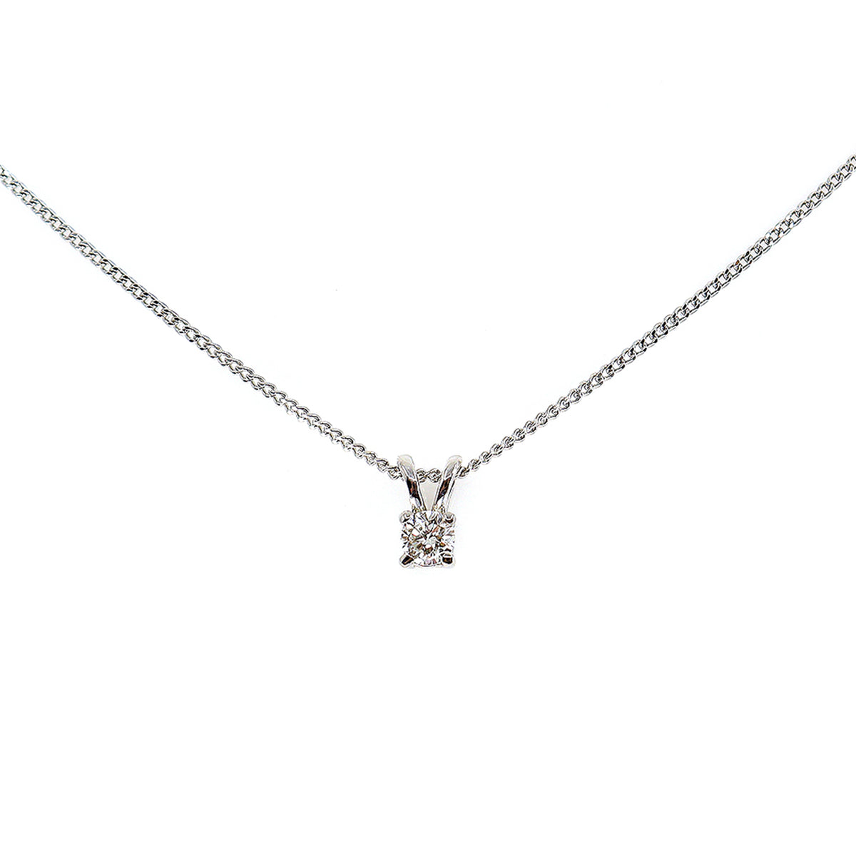 9ct White Gold Round Brilliant Cut 0.15ct Diamond Solitaire Pendant & Chain