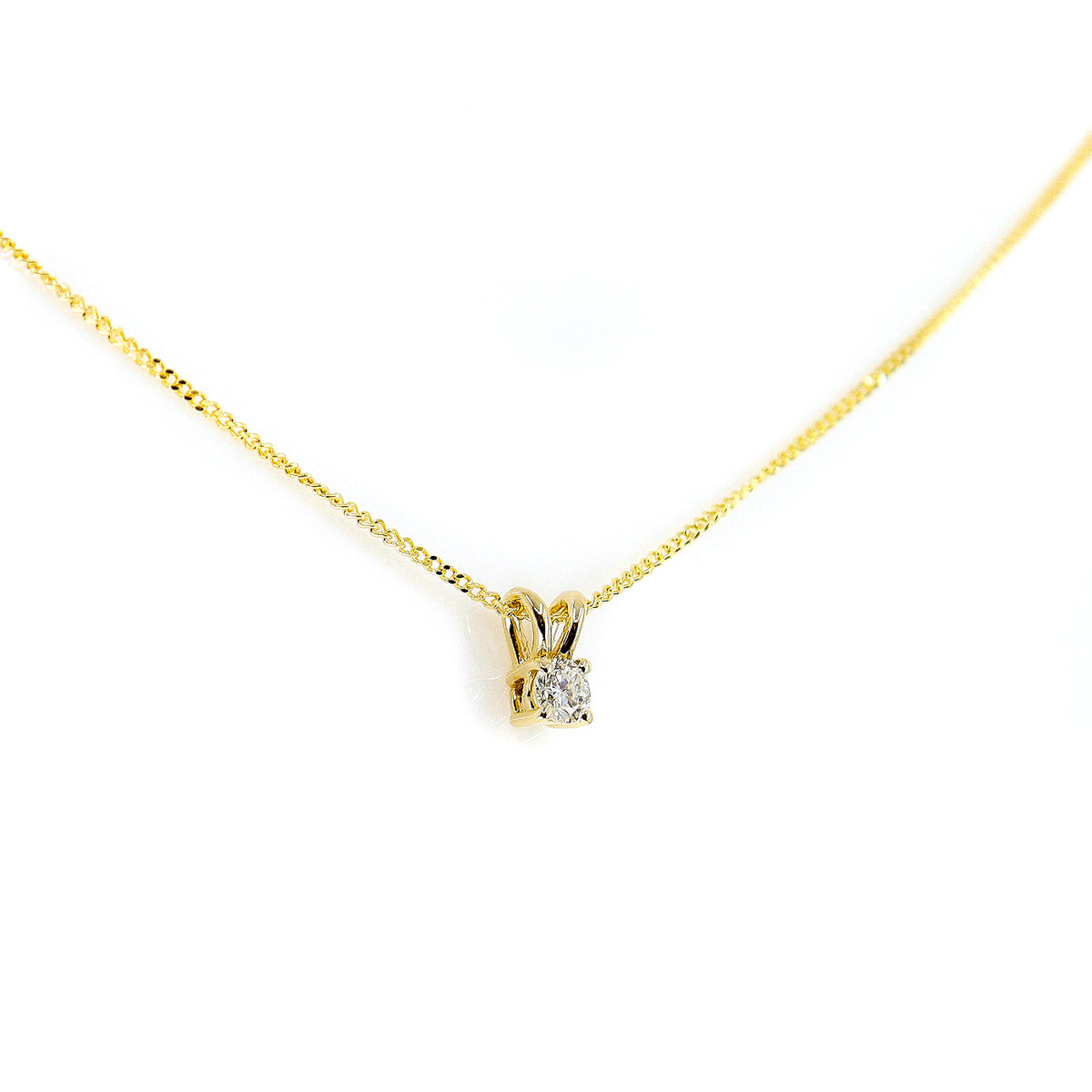 9ct Yellow Gold Round Brilliant Cut 0.15ct Diamond Solitaire Pendant & Chain