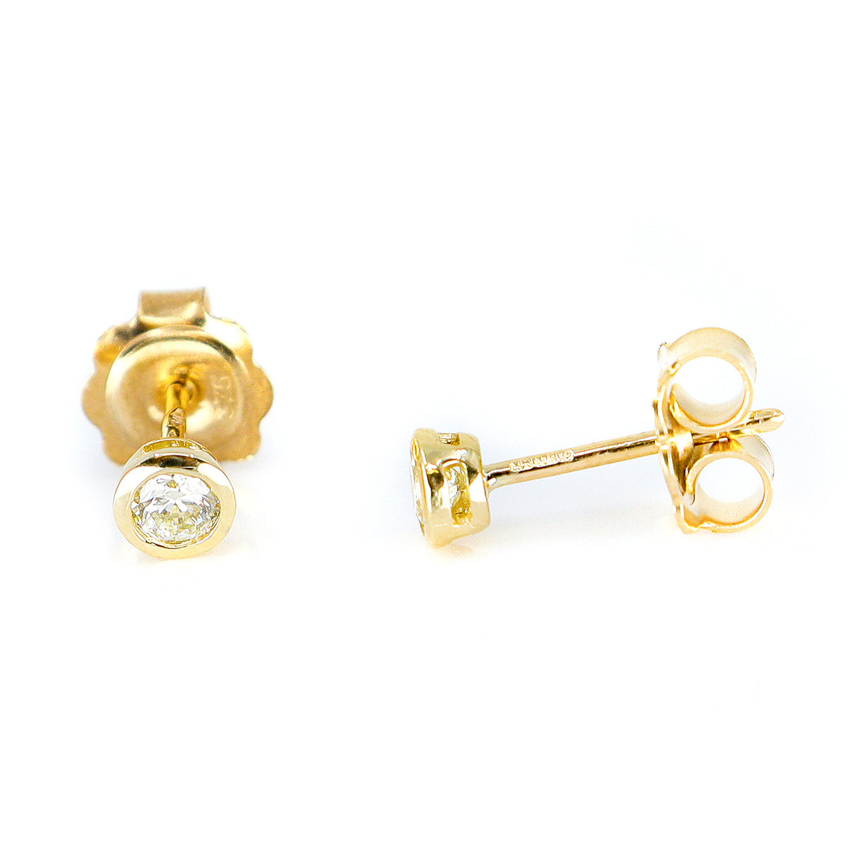 9ct Yellow Gold Diamond 0.25ct Round Brilliant Cut Rubover Stud Earrings