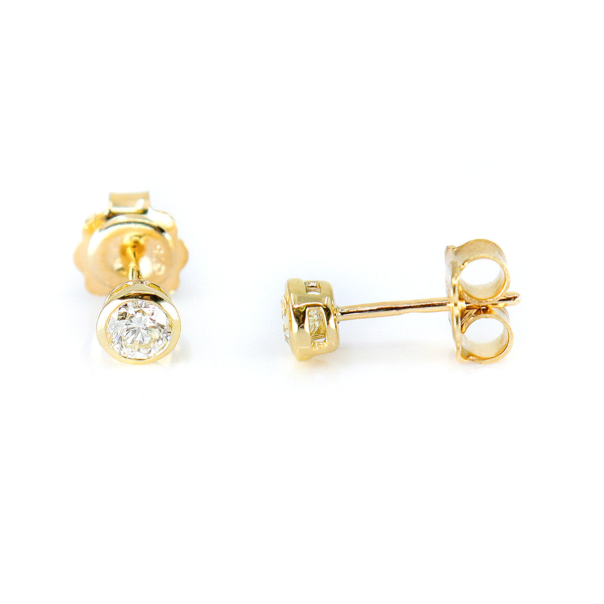 9ct Yellow Gold Diamond 0.50ct Round Brilliant Cut Rubover Stud Earrings