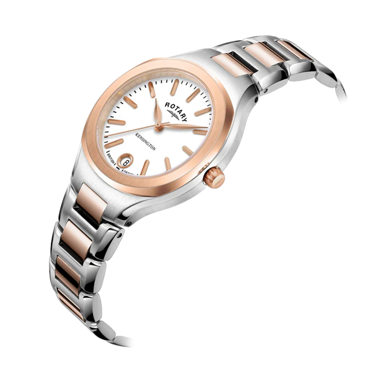 Rotary Ladies Kensington Stainless Steel Two Colour Rose Gold Contemporary Bracelet Watch