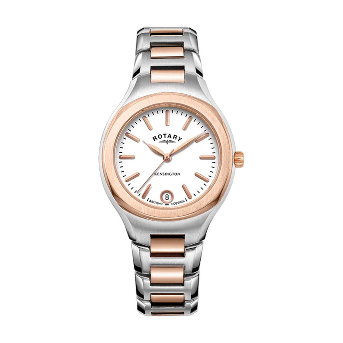 Rotary Ladies Kensington Stainless Steel Two Colour Rose Gold Contemporary Bracelet Watch