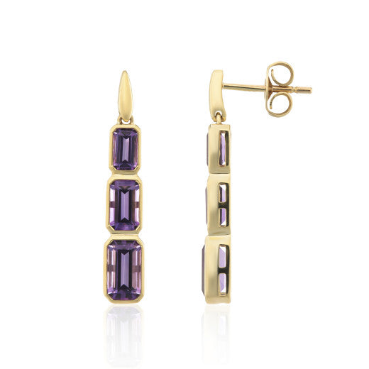 9ct Gold Amethyst Graduated Drop Earrings