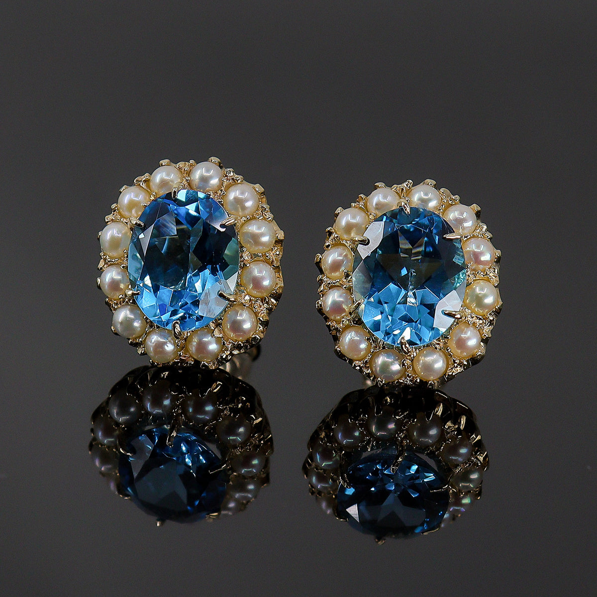 Pre-Owned Swiss Blue Topaz & Cultured Pearl Stud Earrings