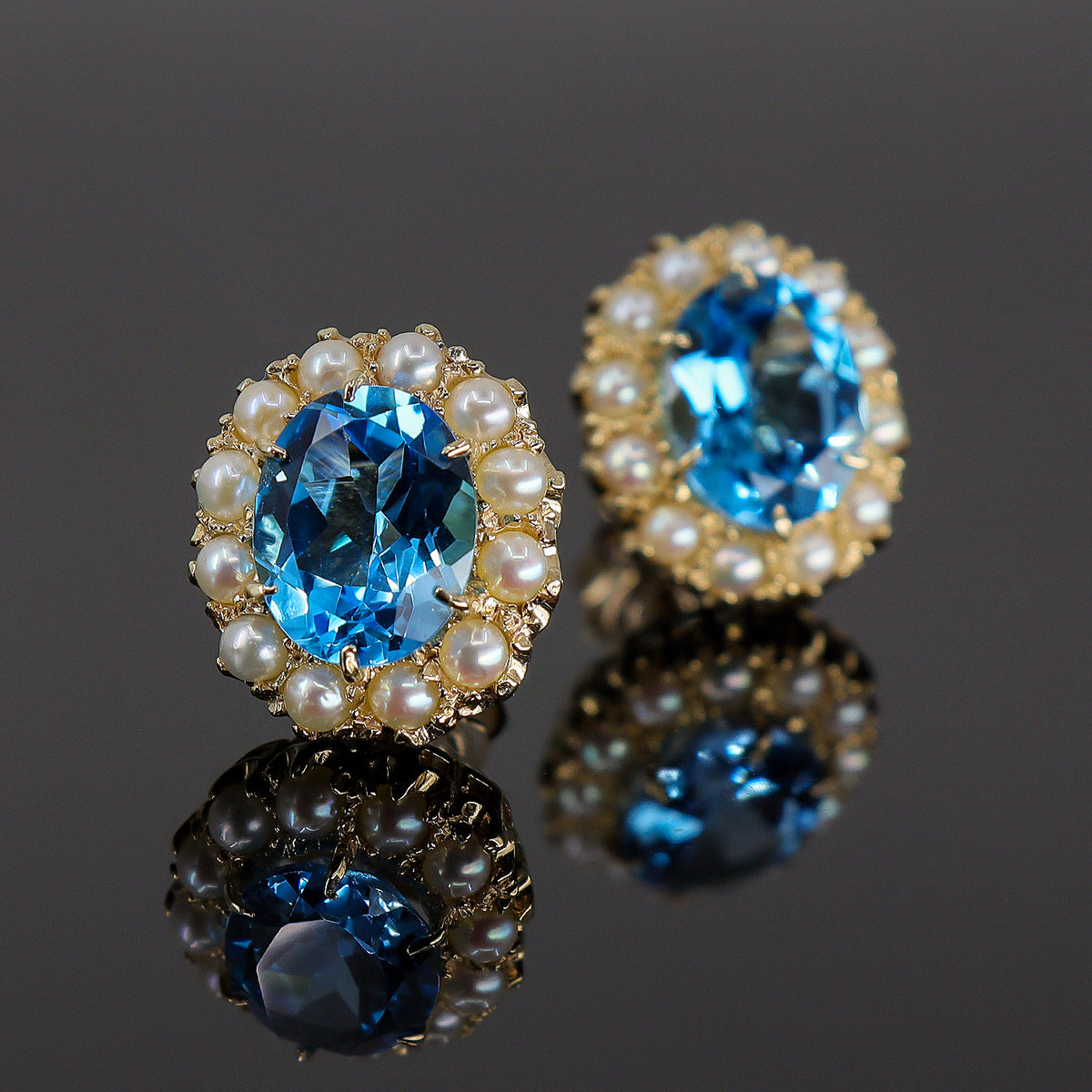 Pre-Owned Swiss Blue Topaz & Cultured Pearl Stud Earrings