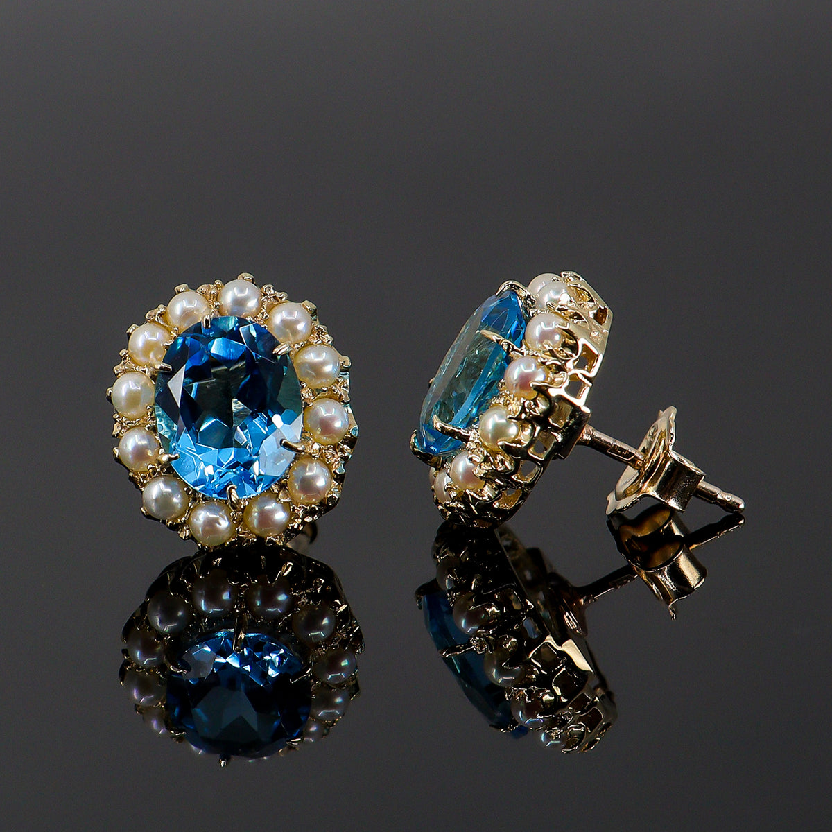 Pre-Owned Swiss Blue Topaz & Cultured Pearl Stud Earrings