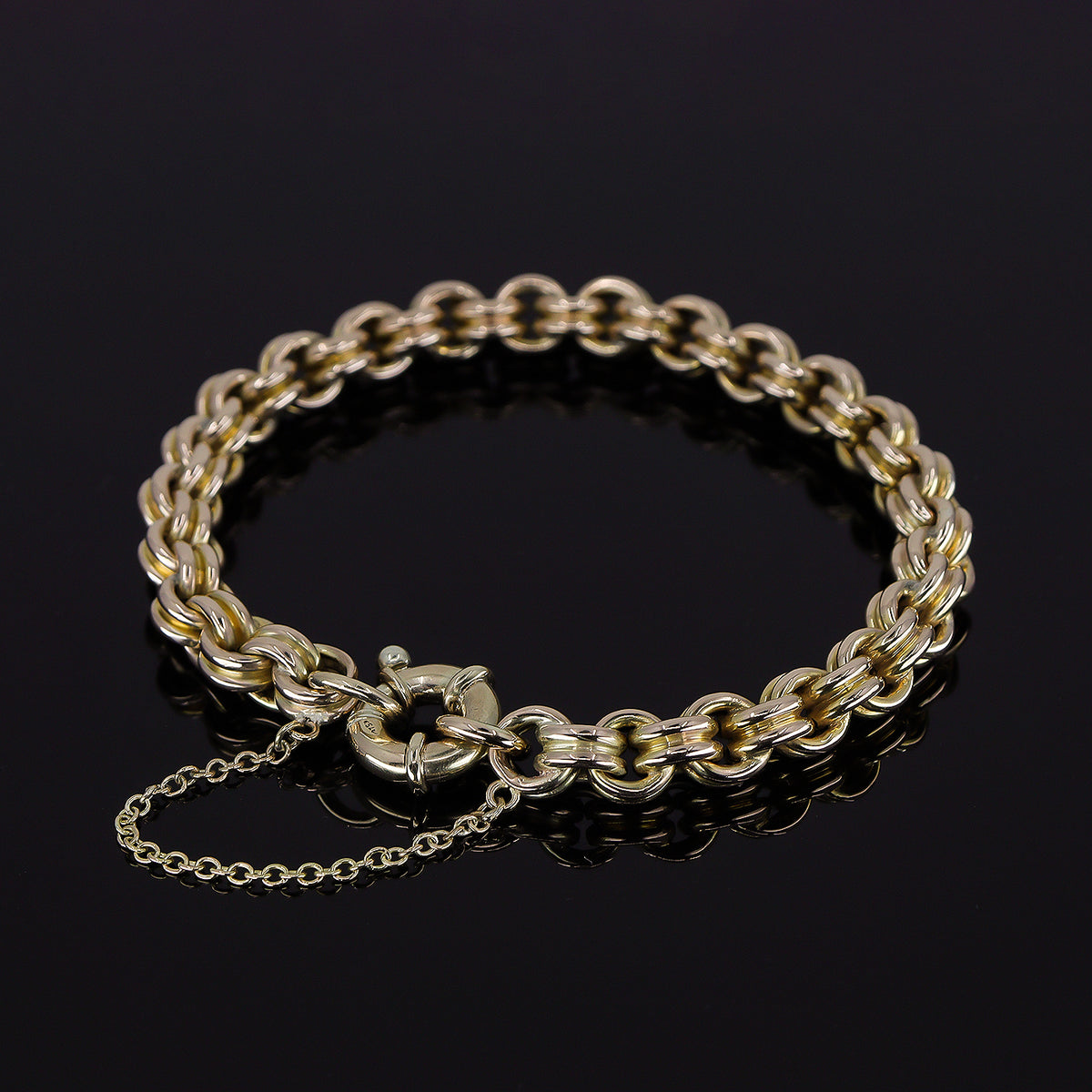 Pre-Owned 9ct Yellow Gold Double Ring Link Bracelet with Jumbo Bolt Ring