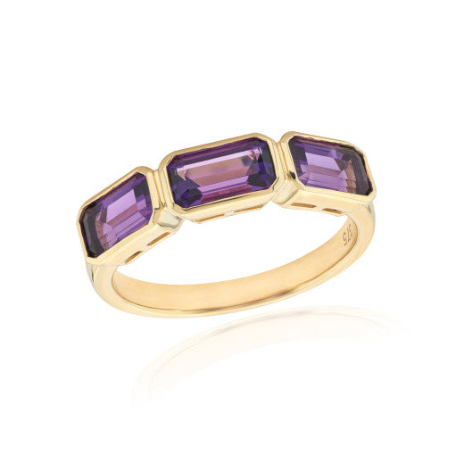 9ct Gold Amethyst Three Stone Ring