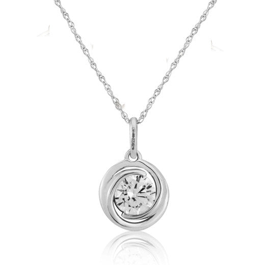 9ct White Gold Cubic Zirconia Swirl Pendant Necklace