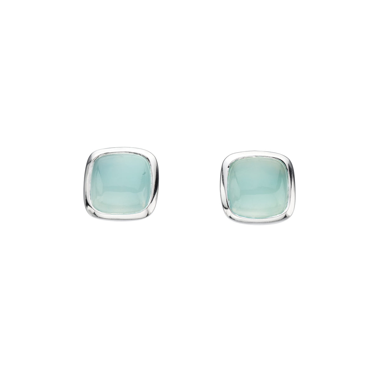 Dew Silver Blue Chalcedony Stud Earrings