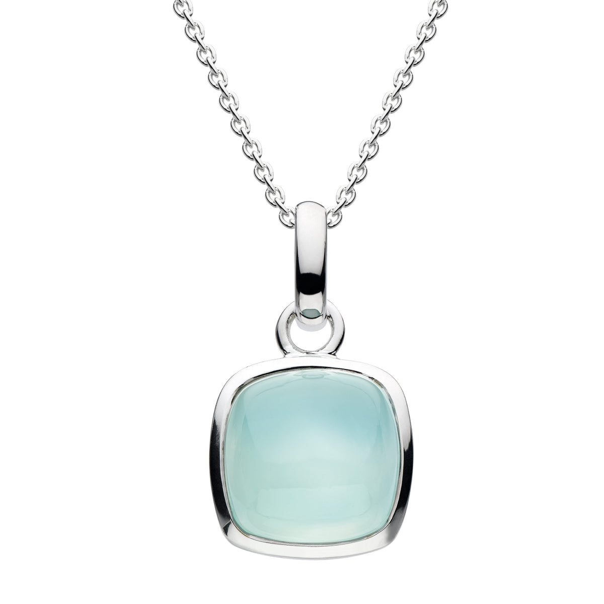 Dew Silver Blue Chalcedony Cushion Pendant