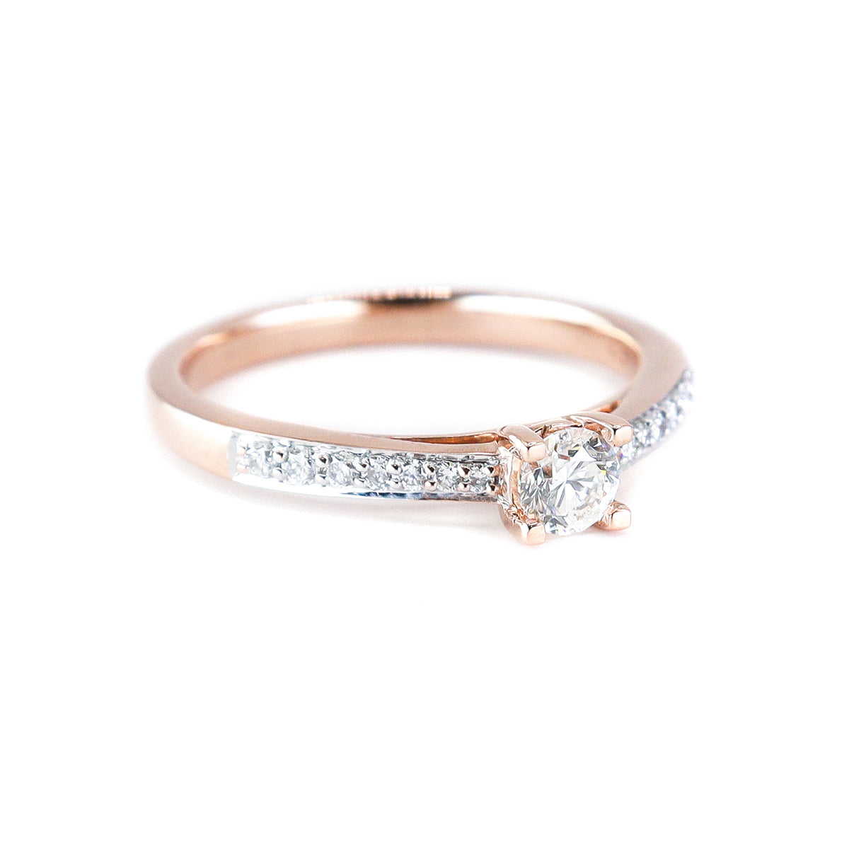 9ct Rose Gold Round Brilliant Cut 0.23ct + 0.12ct Diamond Solitaire Ring