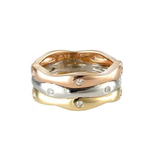 9ct Gold 3 Colour Diamond Wave Ring