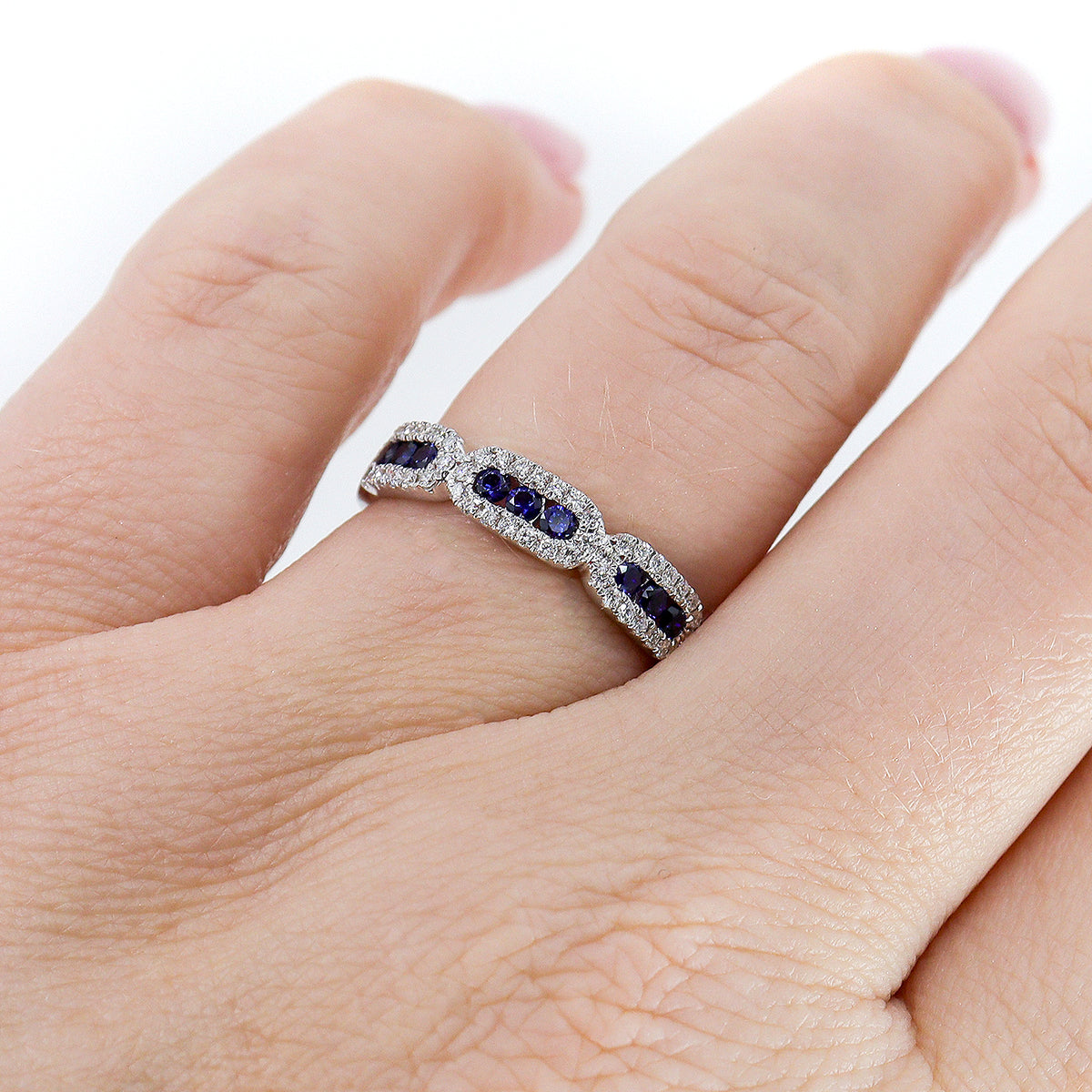 18ct White Gold Sapphire & Diamond Half Eternity Ring