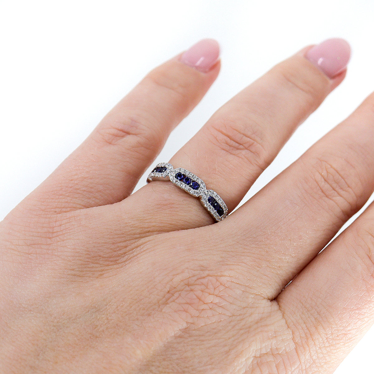 18ct White Gold Sapphire & Diamond Half Eternity Ring