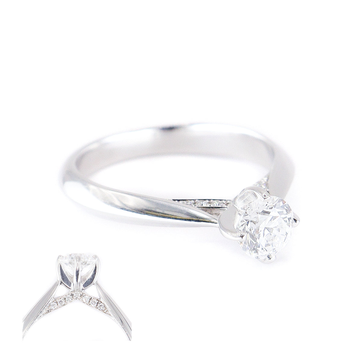 Platinum Round Brilliant Cut 0.50ct + 0.06ct Diamond Solitaire Ring