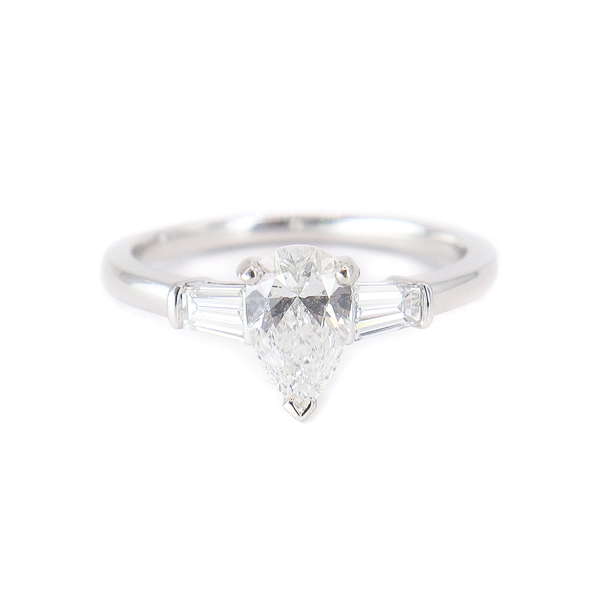 Platinum Certificated Pear Shaped 0.70ct + 0.34ct Diamond Solitaire Ring