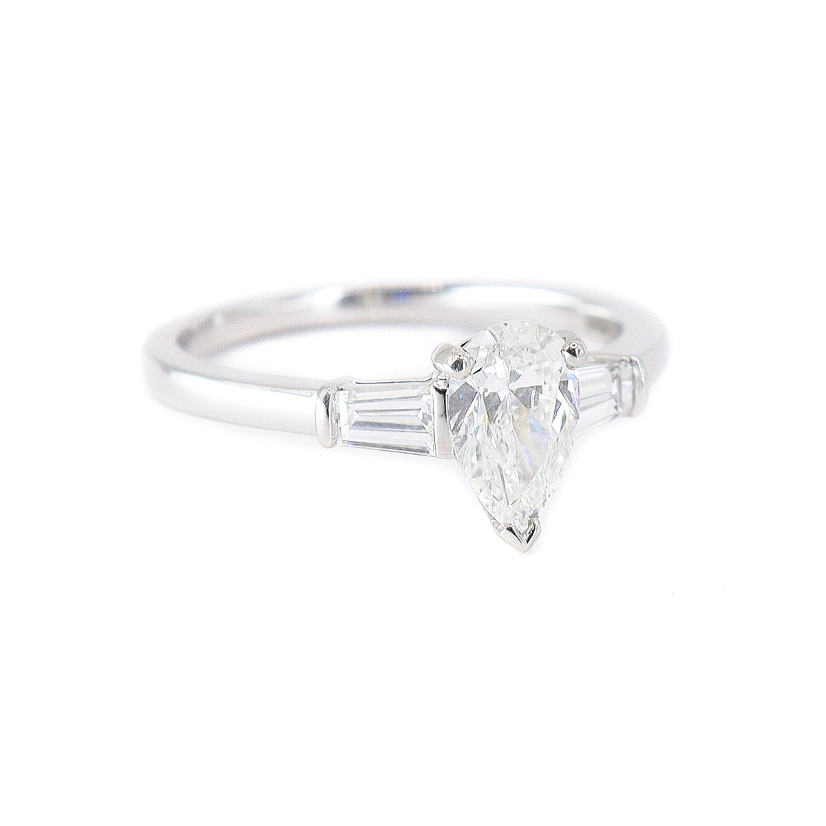 Platinum Certificated Pear Shaped 0.70ct + 0.34ct Diamond Solitaire Ring