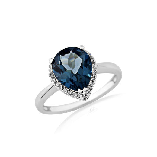 9ct White Gold Blue Topaz & Diamond Ring