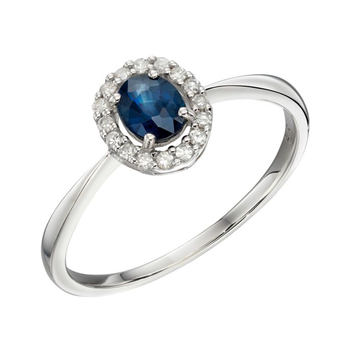 9ct White Gold Sapphire & Diamond Ring