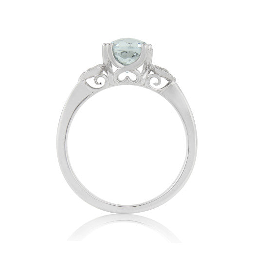 9ct White Gold Aquamarine & Diamond Ring