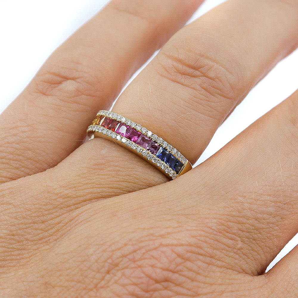 18ct Gold Multi Sapphire & Diamond Ring