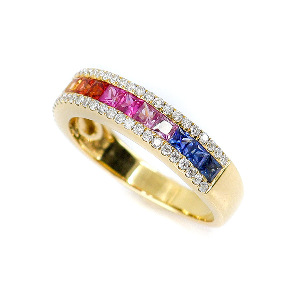 18ct Gold Multi Sapphire & Diamond Ring