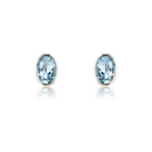 9ct White Gold Aquarmarine Stud Earrings