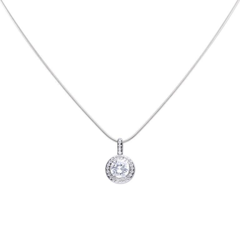 Diamonfire Silver Cubic Zirconia Halo Pendant & Chain