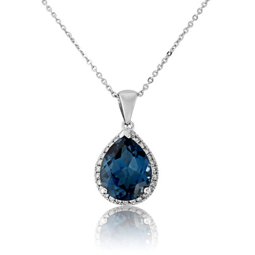 9ct White Gold London Blue Topaz Pendant & Chain