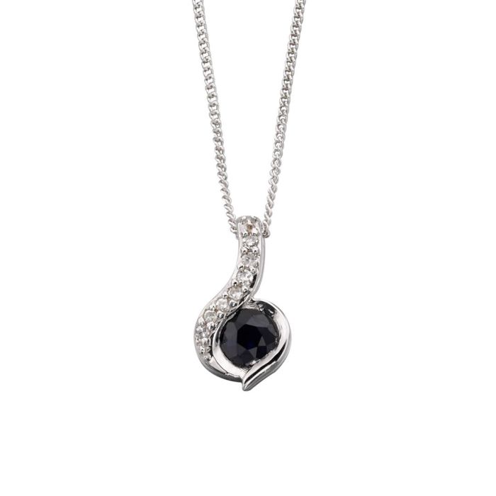 9ct White Gold Sapphire & Diamond Pendant & Chain