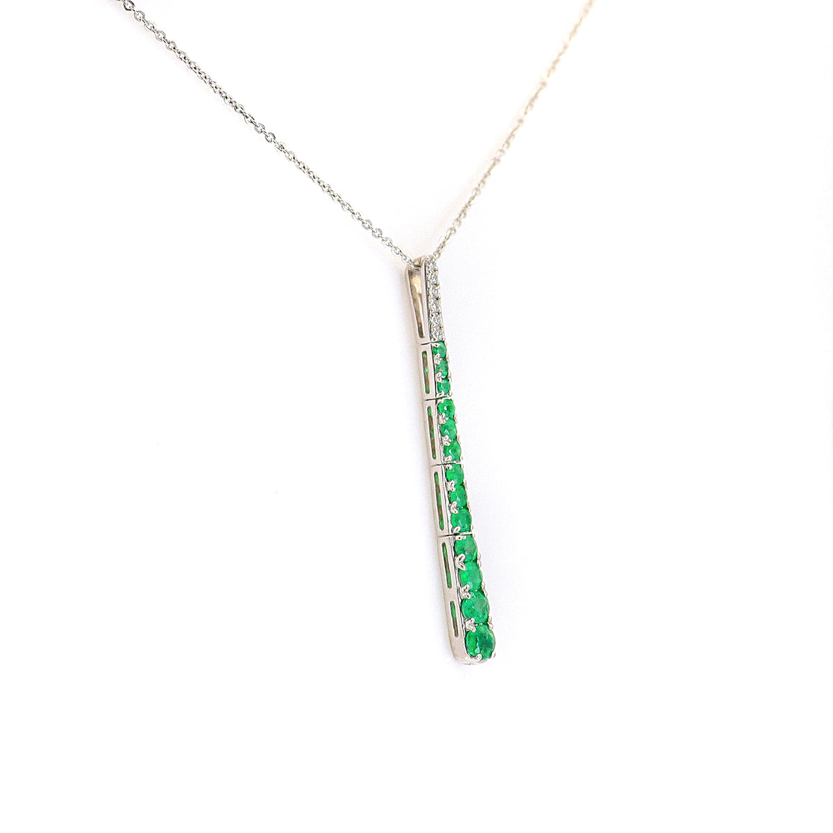 18ct White Gold Emerald & Diamond Pendant