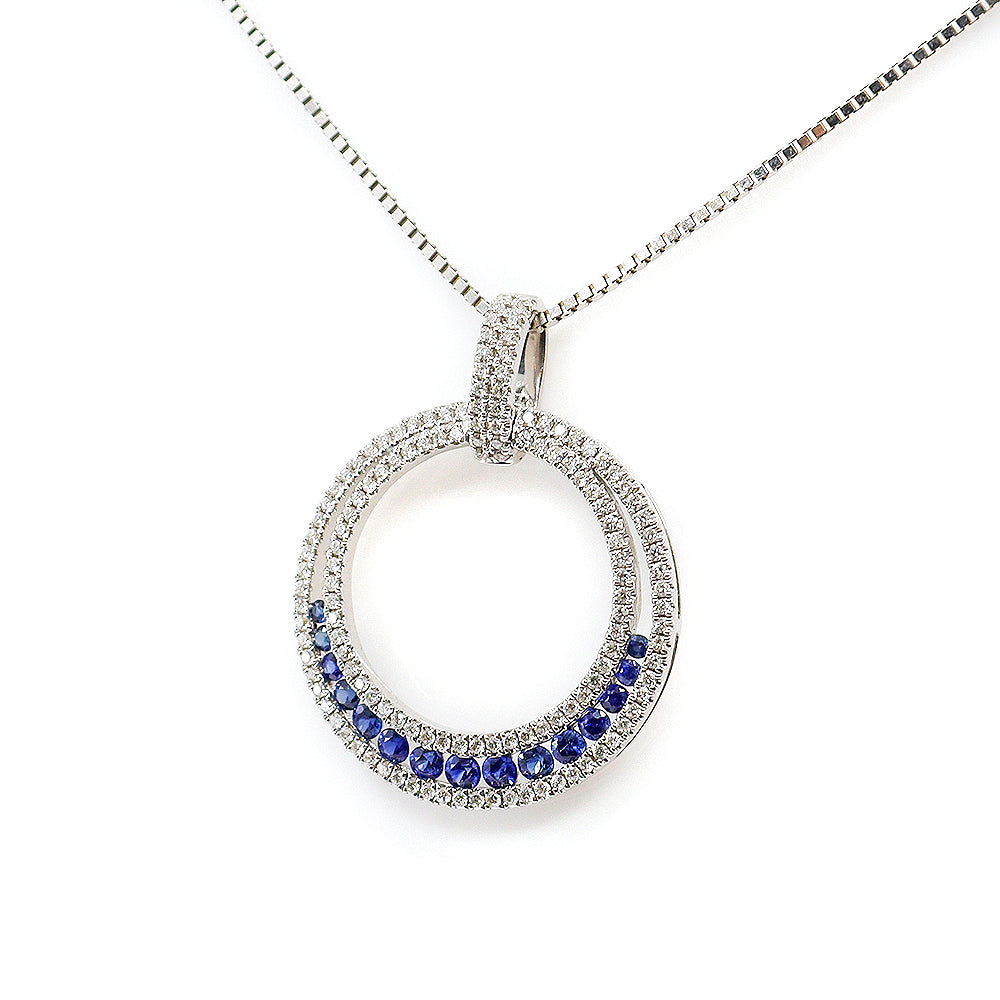 18ct White Gold Sapphire & Diamond Pendant