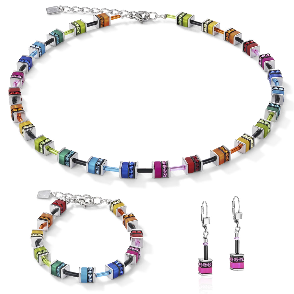 Coeur de Lion GeoCUBE® Classic Polaris & Rhinestone Multicolour Necklace